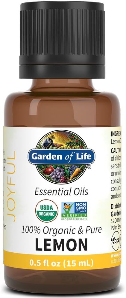 Garden of Life Lemon Essential Oil – 100% Pure Essential Oil for Diffuser, Aromatherapy, Meditation, Joyful and Refreshing, USDA Organic, Non-GMO, 0.5 fl oz