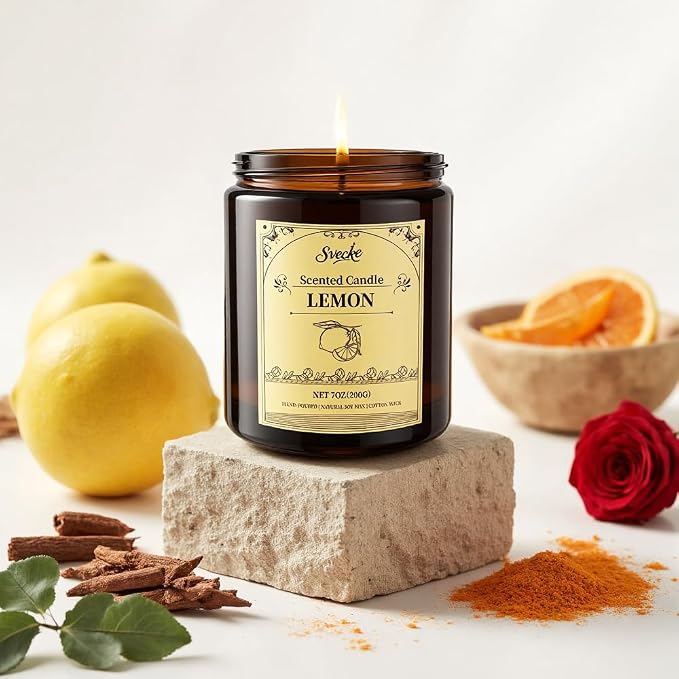 Lemon Scented Candles, 7oz Soy Wax Candle, Long Lasting Aromatherapy Jar Candle for Home, Scented Long Burning Candle Gift for Women and Men