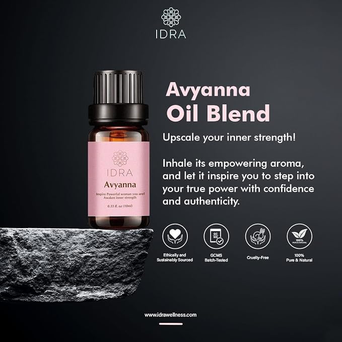 IDRA Avyanna Essential Oil Blend by Idra Wellness Inspire The Powerful Woman Therapeutic Grade Aroma for Diffusers & Aromatherapy Jasmine, Cedarwood Vanilla 10 ML