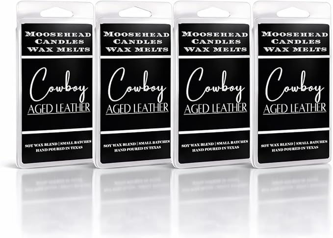 Cowboy Aged Leather Wax Melts 4 Pack – Rugged and Timeless Leather Scented Wax Melts, Long-Lasting Soy Wax for Home and Office