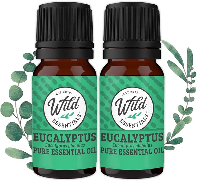Wild Essentials Eucalyptus 100% Pure Essential Oil 2 Pack - 10ml Bottles, undiluted, Therapeutic Grade, Made and Bottled in The USA, Congestion, Stress, Aches and Pains