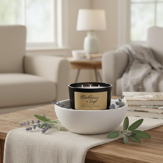 Wicks & Wine Soy Blend 3-Wick Cotton CORE Candle 14oz (BlackBerry Sage)