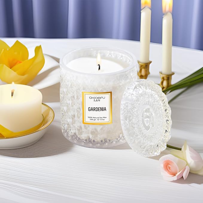 Gardenia Scented Candles for Home, Natural Soy Candle Gifts for Home Decor, Birthday Candless Gift for Women, Holiday Gifts, 8.1oz 55 Hours Burn