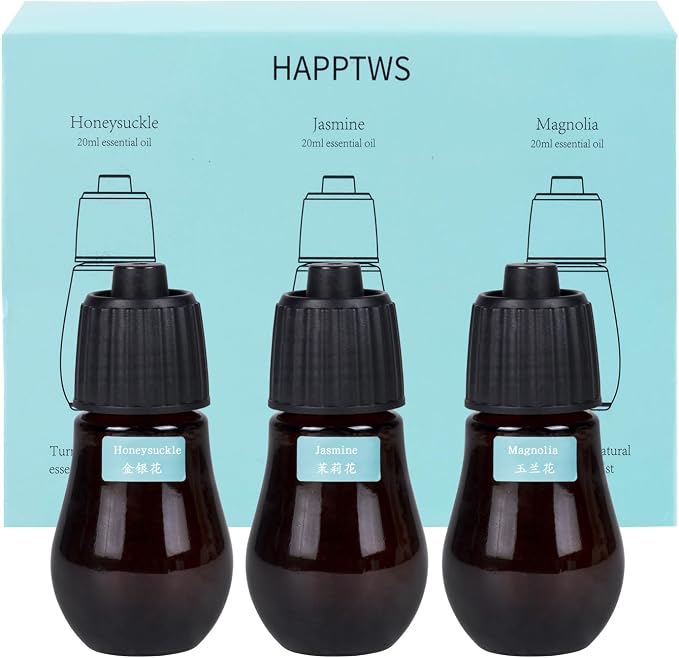 HAPPTWS Essential Oil Set - Honeysuckle, Jasmine and Magnolia Scent Set. HAPPTWS Brand Waterless Essential Oil Diffuser Refill
