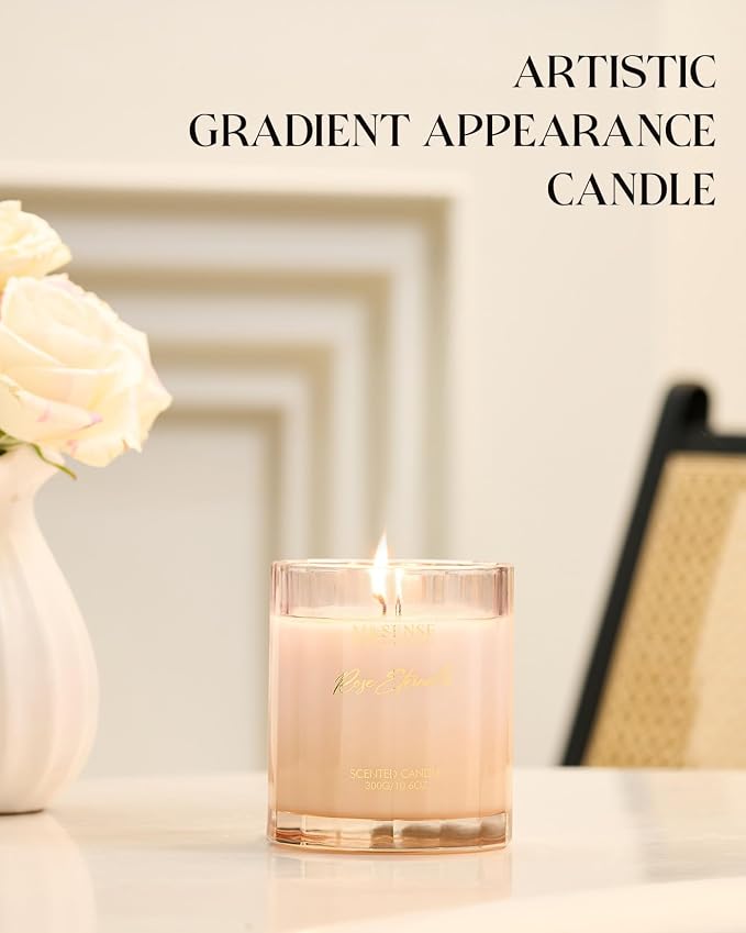 M&SENSE Rose Scented Candles for Home, 10.6oz Natural Soy Wax 60 Hours | Slow Burn, Clean Non Toxic, Floral Scent Aromatherapy Candle for Relaxing Stress Relief, Romantic Gift for Girlfriend
