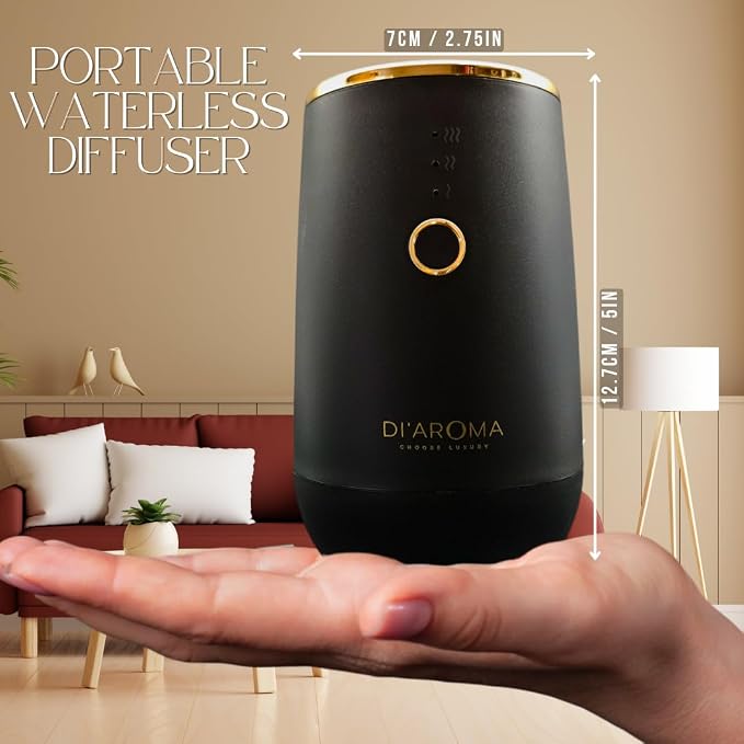Waterless Essential Oil Diffuser – Portable Nebulizing Aroma Oil Diffuser for Car, Home & Office, USB Rechargeable, Silent Operation, No Water Needed, Di'Aroma (White)