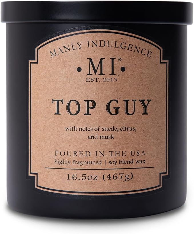 Manly Indulgence Top Guy Scented Candles for Men, 2 Wick, 16.5 oz, Premium Soy Blend Wax, 60H Burn, Candles for Home Scented - Made in The USA