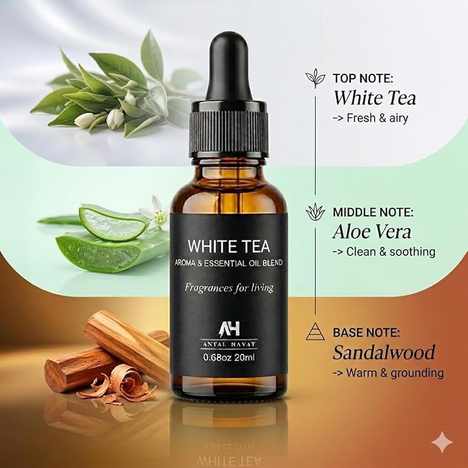 White Tea Essential Oil 20ml – Luxury Hotel Essential Oils for Diffusers and Home - Pet Friendly Non Toxic Essential Oils - Premium Home Fragrance - Baccarat Rouge 540 Scent Glass Bottle with Dropper