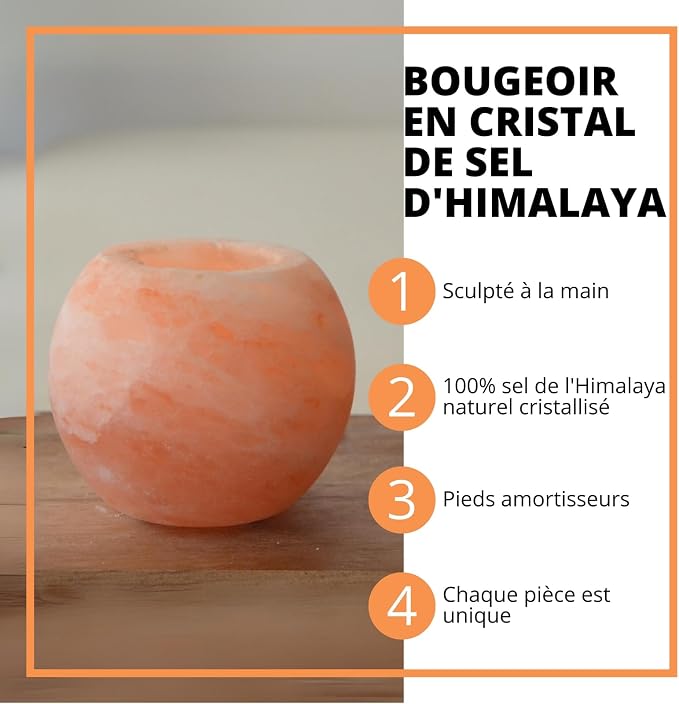 Zen'Light Himalayan Salt Crystal Candle Holder Sphere 900 g – 100% Genuine Natural Himalayan Salt Crystal – Hand Carved – Candle Holder Made of Quality Natural Material – Rounded Shape