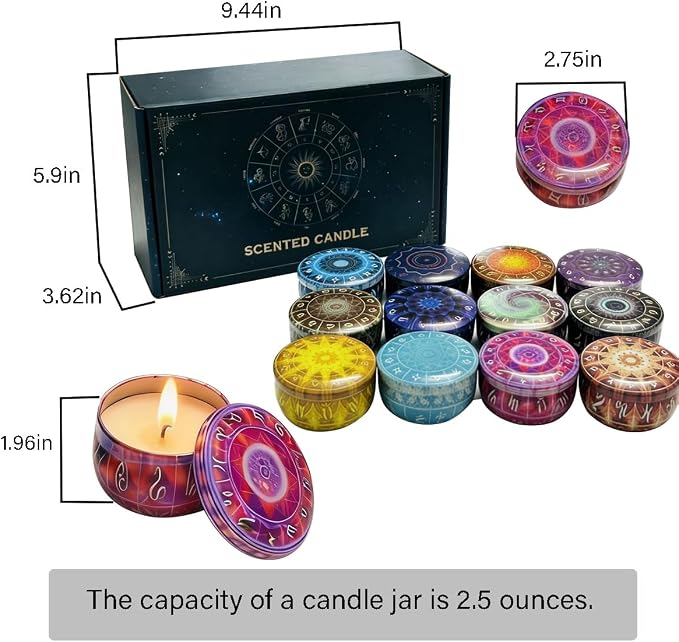 12 Constellations Scented Candles Gift Set, 12 Pack Aromatherapy Candle for Home, Scorpio Candle Birthday Gifts for Women, Long Lasting Soy Wax, Mom Bath Spa Meditation Christmas Gifts Candles