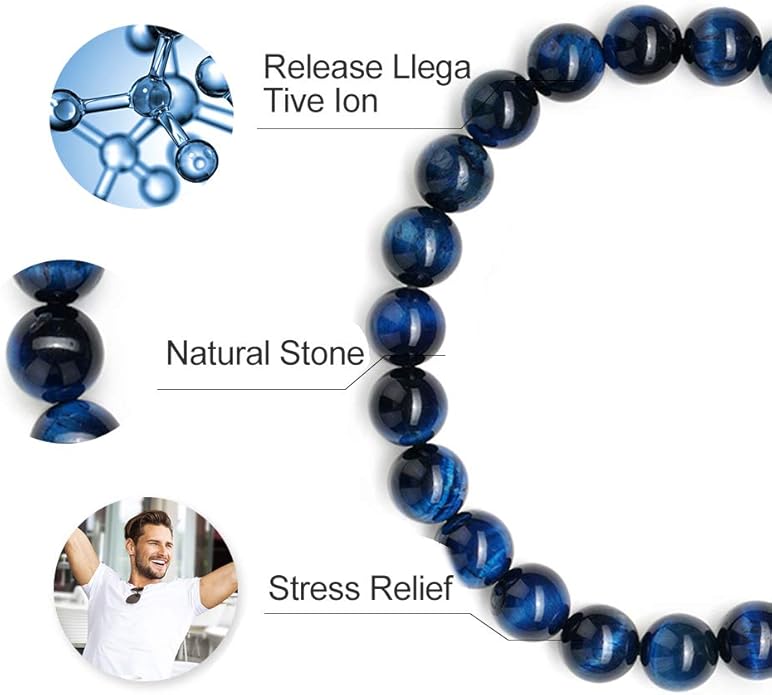 M MOOHAM Mens Bracelet - Beaded Natural Stone 8mm Tiger Eye Matte Agate Lava Rock Bracelets for Men Teen Boys Grandpa Dad Birthday Gifts Jewelry