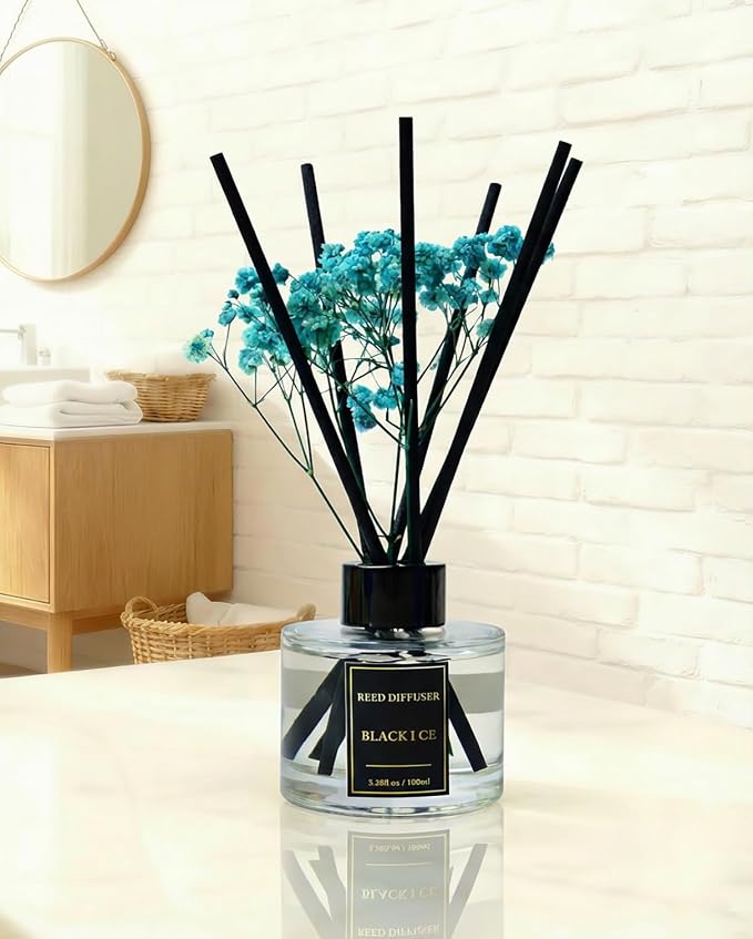 Reed Diffuser Set-Black Ice Scent Fragrance Oil Diffuser with 6 Reed Sticks | Home & Bedroom Bathroom Decor,3.38 fl oz (100ml)