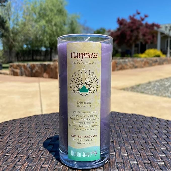 Premium Scented Candle Hand Made Chakra Energy Jar | 11 Oz Jar | Happiness, Sahasrara| Yoga, Prayer & Meditation Candle | Long Burn 60 Hours | Essent.Oils Patchouli, Labdanum, Frankincense | Aloha Bay