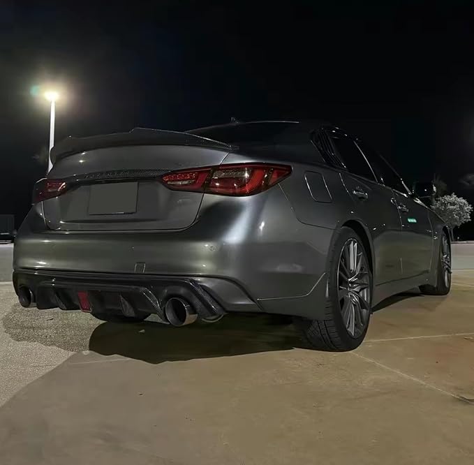 Rear Diffuser W/LED Brake Light Fit for Infiniti Q50 2018-2024 3.0t/ Luxe/RED Sport 400/ Sensory,Rear Bumper Lower Lip Splitter Spoiler Body Kit Trim Exterior Accessories(Carbon Fiber Style)