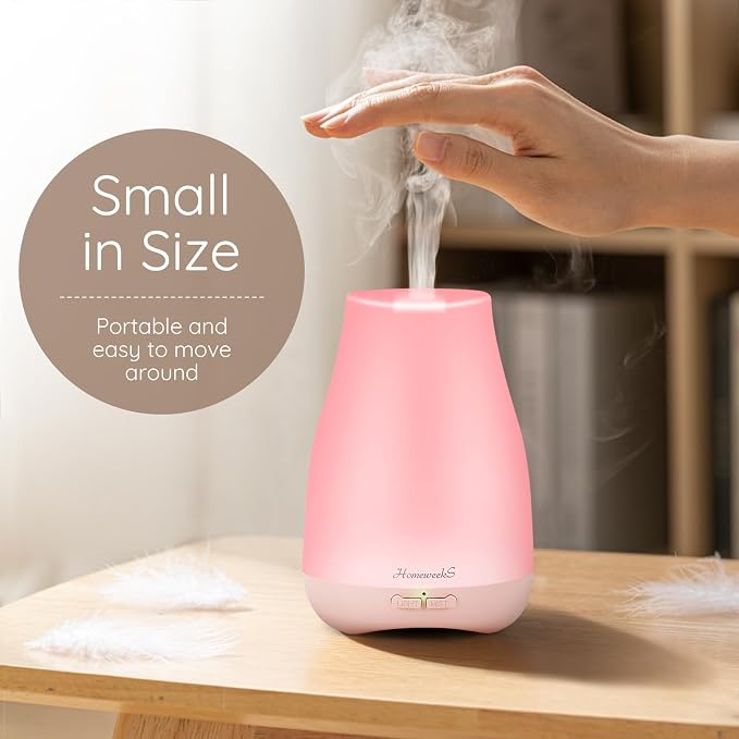 Homeweeks Diffusers, 100ml Colorful Essential Oil Diffuser with Adjustable Mist Mode,Auto Off Aroma for Bedroom/Office/Trip (100 ML 1 Pack)