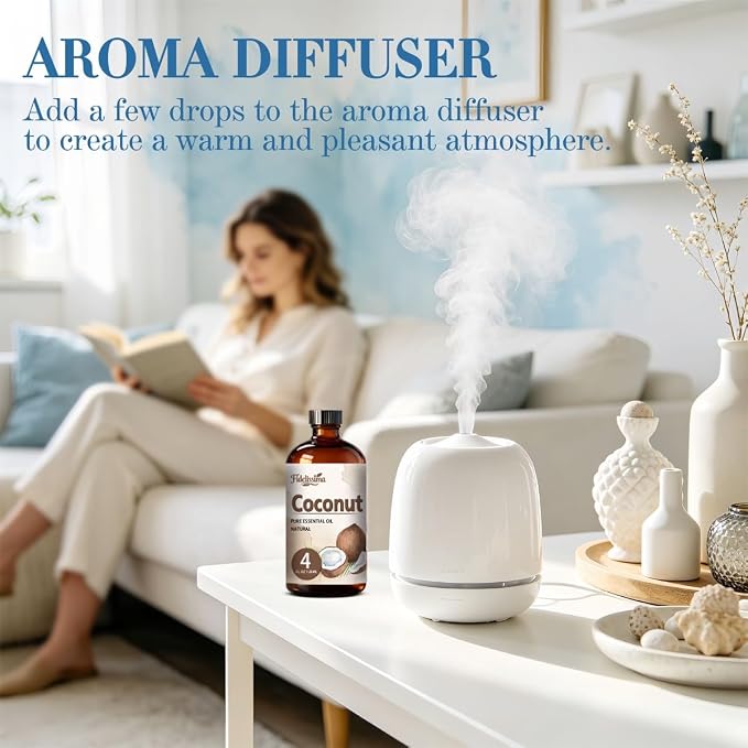Fidelissima Natural Essential Oil Set,4 Scents Gift Kit –Cedarwood,Coconut,Cinnamon,White Musk,Fragrance Oil for Diffuser,Candle Soap Making,Personal Care with Glass Dropper