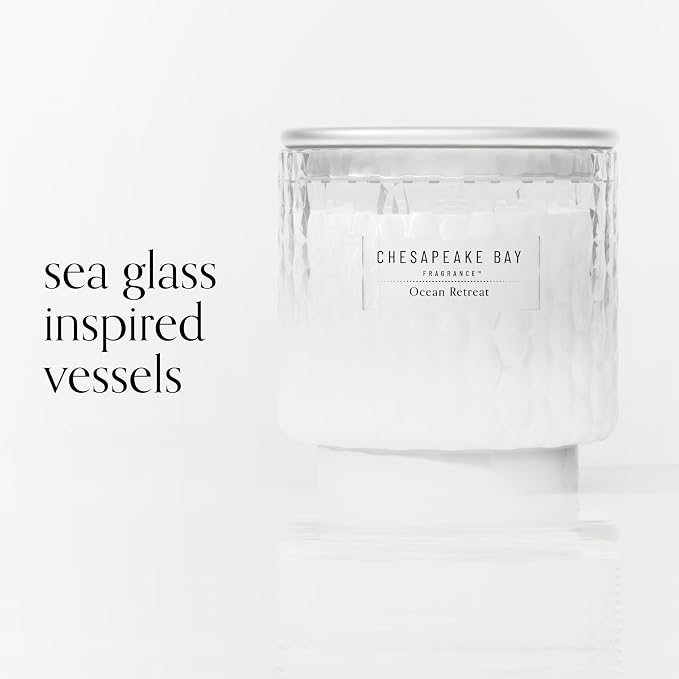 Chesapeake Bay, 11oz Ocean Retreat Scented Candle, Mood Evoking Fragrance, Textured Sea Glass-Inspired Jar, Premium Soy Blend Wax with Essential Oils, Coastal Fragrance for Home Décor or Gifting