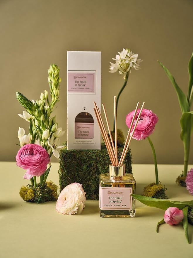 Aromatique The Smell of Spring Reed Diffuser | Home Fragrance Long Lasting Living Room Air Freshener Aromatherapy Deodorizer Oil Nonstop Freshness Notes of Hyacinth, Jasmine, Rose, Vanilla 5oz