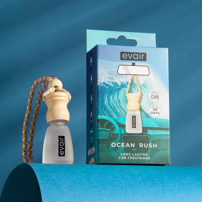 Evair Car Air Freshener | Hanging Air Freshener Car Diffuser | Long Lasting Scents made with Essential Oil | Alcohol Free (Ocean Rush)
