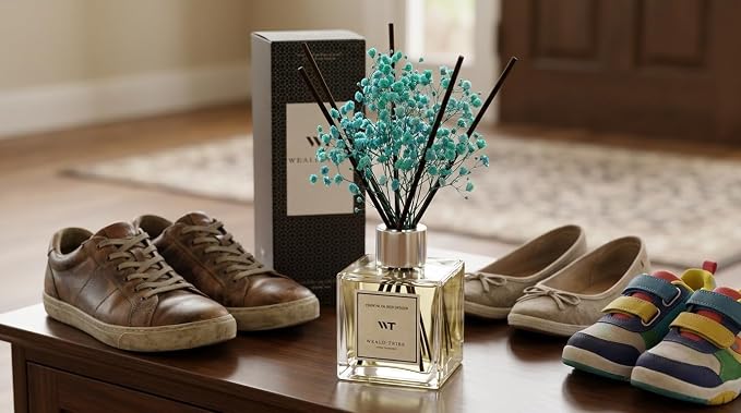 WEALD TRIBE Reed Diffuser Set for Bathroom Air Fresheners with Real Flower, Oil Diffuser Stick | Ocean Mist & Sea Salt Scent 5.1 fl oz Home Fragrance with Sticks Defusers | House Office Shelf Decor