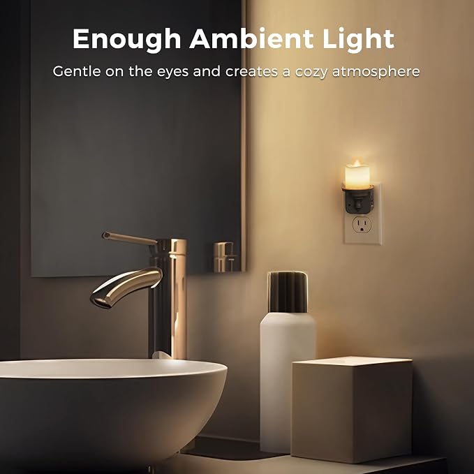 L LOHAS LED Candle Night Light, Dimmable Night Lights Plug into Wall, Dusk to Dawn Sensor, 0-100LM Flameless Candle Nightlight, Soft White, Vintage Decorative Nightlights for Hallway Bathroom, 2 Pack