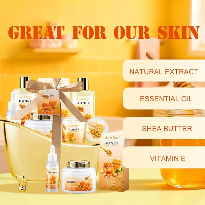 Shower kit gift Birthday Spa Gifts for Women, Honey Almond Bath Gift Set for Women, Spa Gift Basket for Women & Men, Home Spa Gift Set, Self-Care Spa, Bath Gifts Christmas, Mother Day, Anniversary