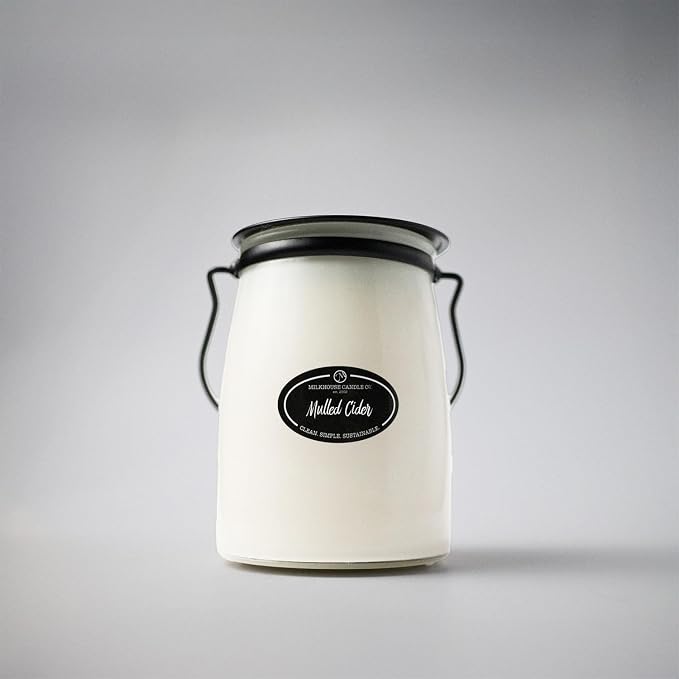 Milkhouse Candle Company Mulled Cider Soy Candle - Apple Cider | Cinnamon & Clove | Orange Zest Scented - 22 oz Butter Jar with Lid, 120+ Hour Burn Time, Made in the USA