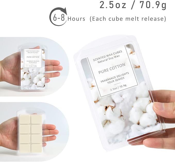 SCENTORINI Wax Melts, Summer Scented Wax Cubes, Cotton Scent Soy Wax Melts Strong Scent, for Wax Warmer Valentines Day Gifts Home Decor, 2 x 2.5 oz