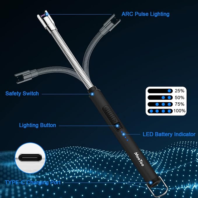 MeeToo Lighter, Electric Candle Rechargeable USB Lighter Plasma Arc for Candle Christmas Birthday Camping Black