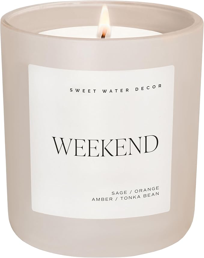 Sweet Water Decor Weekend Candle - Sage, Orange, Amber, Tonka Bean Scented Soy Masculine Candles for Home - 15oz Tan Jar, 70+ Hour Burn Time, Made in The USA