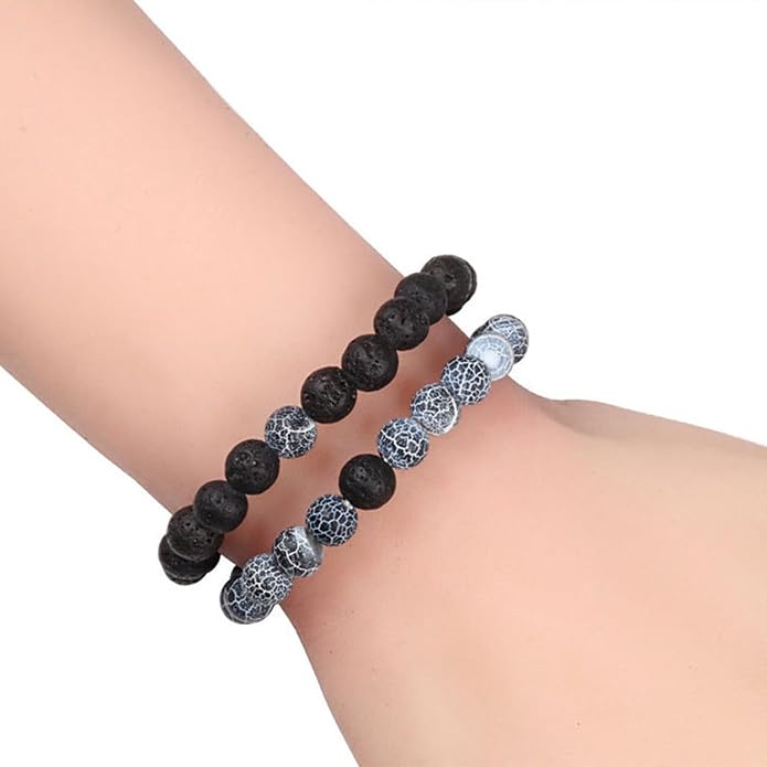 FORUBUS 2Pcs Lava Rock Beaded Bracelet Set – Essential Oil Diffuser Jewelry with Natural Stone Beads for Aromatherapy, Yoga, Meditation, and Stress Relief, Stretchy Bracelets for Women Men