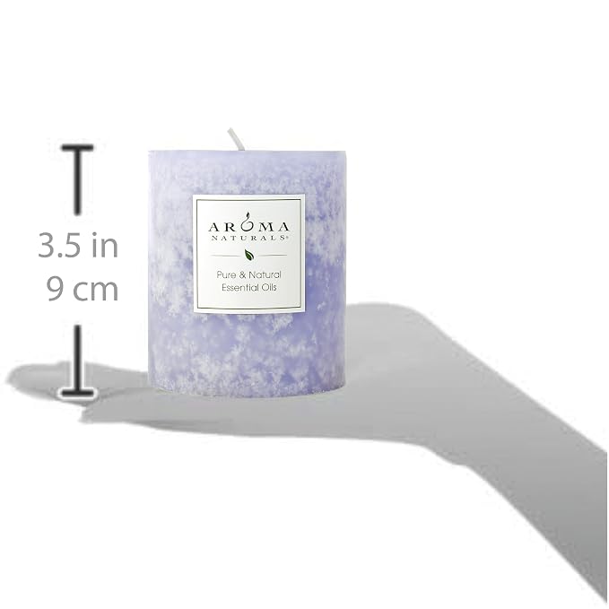 Aroma Naturals Lavender Essential Oil Blue Scented Pillar Candle, Tranquility, 3 inch x 3.5 inch