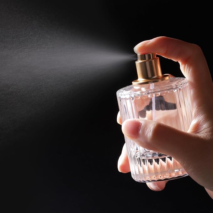 50ml/1.7 Oz Glass Spray Bottle Perfume Atomizer,Round Glass Perfume Travel Refillable Spray Bottle Empty with 3 Kinds of Dispenser (Clear1)