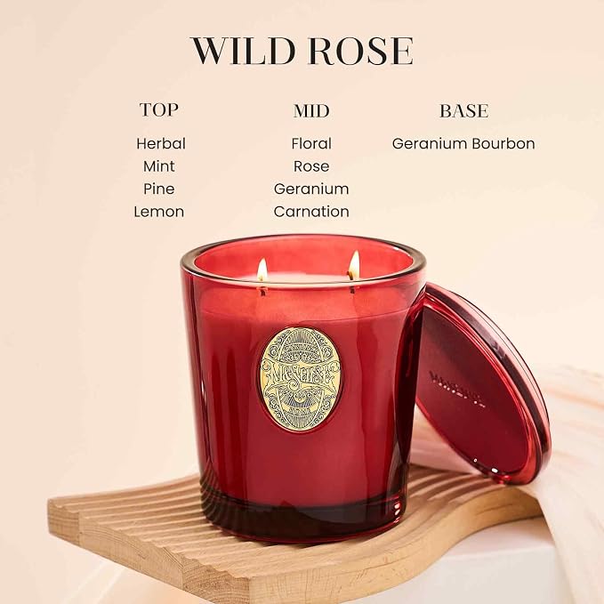 M&SENSE Large Two-Wick Soy Candle | Wild Rose & Red | 19.8 oz, 120H Burn Time | Luxury Scented Candle for Relaxation, Home Décor,Gift for her| Ideal for Valentine Day