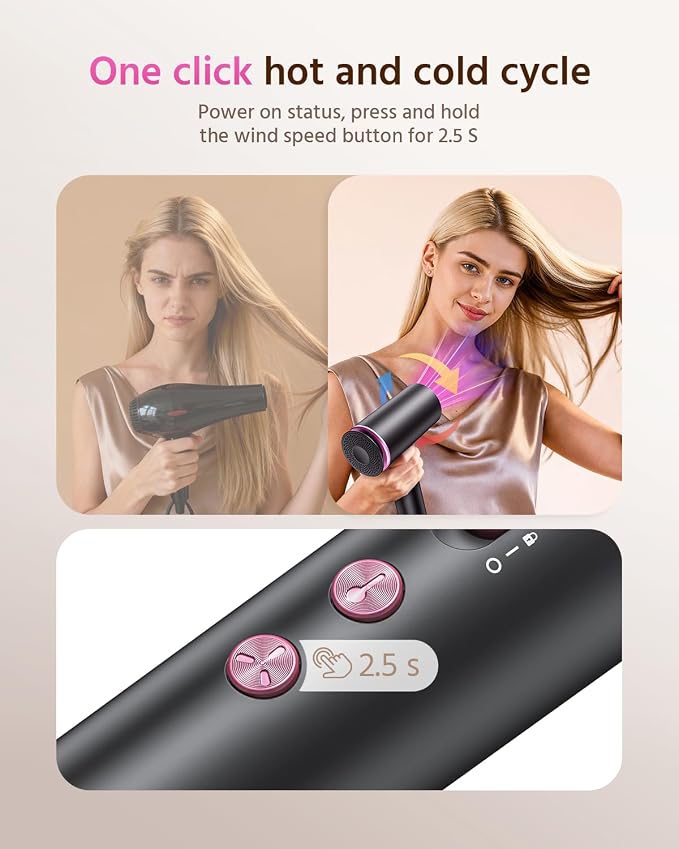 CrazyMar Hair Dryer,180000 RPM High-Speed Blow Dryer with Diffuser,500M Negative Ionic Hair Dryer for Fast Drying, Smart Temperature Control,Low Noise,Lightweight Travel Hair Dryer for Women & Men