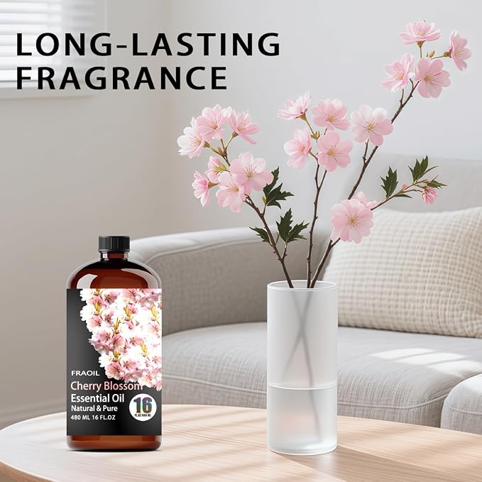 Cherry Blossom Essential Oil, Cherry Blossom Oil 16 Fl Oz 480 ML for Diffuser Humidifier Yoga Cleaning DIY Candle Soap Making Perfume Gift for Women FRAOIL (Cherry Blossom 16 Fl Oz (Pack of 1))