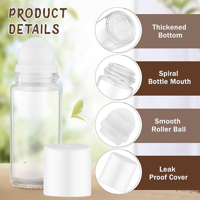 8 Pieces 50ml/1.7oz Clear Glass Essential Oil Roller Bottles,Empty Deodorant Roll On Bottles,Leak-Proof Cosmetic Container with Roller Balls for Perfume,Aromatherapy,Moisturizer