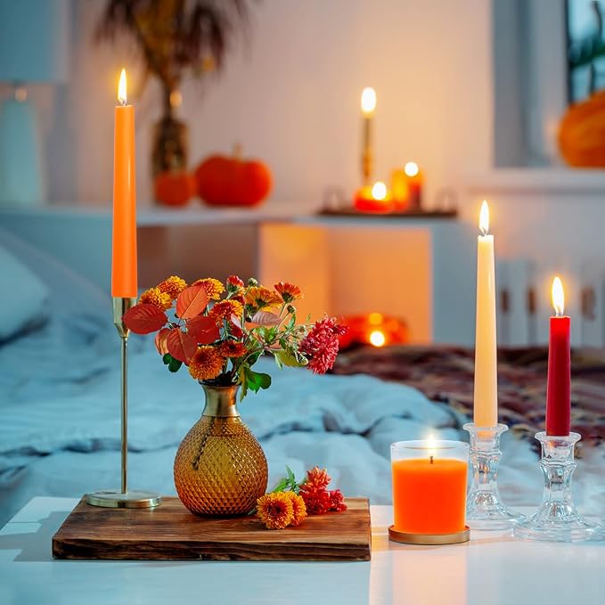 Set of 20 Orange Votive Candles Clear Glass Filled Unscented Soy Wax Candle for Home Halloween Fall Harvest Thanksgiving and DIY