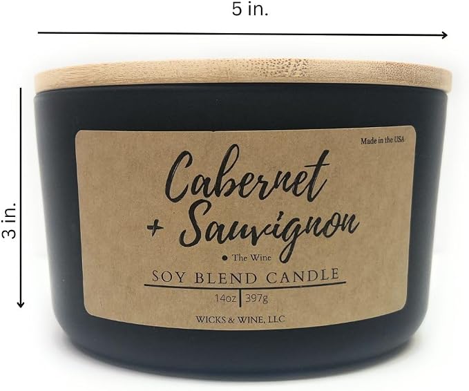 Wicks & Wine Soy Blend 3-Wick Cotton CORE Candle 14oz (Cabernet Sauvignon)
