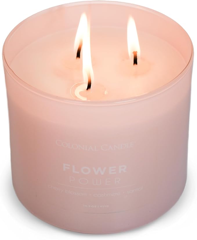 Colonial Candle Flower Power Scented Jar Candle, Pop of Color Collection, 3 Wick, 14.5 oz - Up to 60 Hours Burn