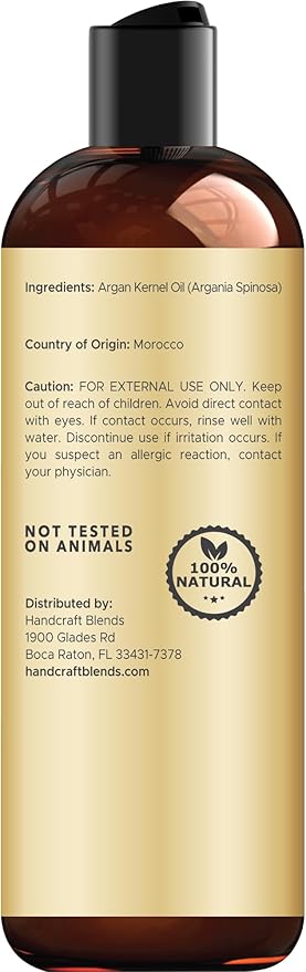 Handcraft Blends Moroccan Argan Oil - 8 Fl Oz - 100% Pure and Natural - Premium Grade Carrier Oil for Skin and Hair - Hair and Body - Massage - Cold-Pressed