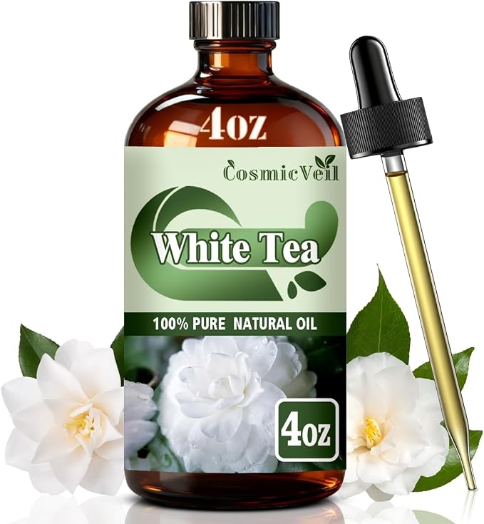White Tea Essential Oil White Tea Oil for Aroma Diffuser,Humidifier,Home Fragrance,Cleaning,Body Care,Massage,Yoga,DIY Candle,DIY Soap CosmicVeil（White Tea，4 Fl Oz (Pack of 1)）