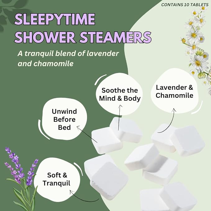 Sleepytime Lavender Shower Steamers Aromatherapy 10 Pack - Relaxing Shower Bombs with Pure Essential Oils for Relaxation and Unwinding - Spa Gifts for Women and Men - The Herbal Zen Dye-Free