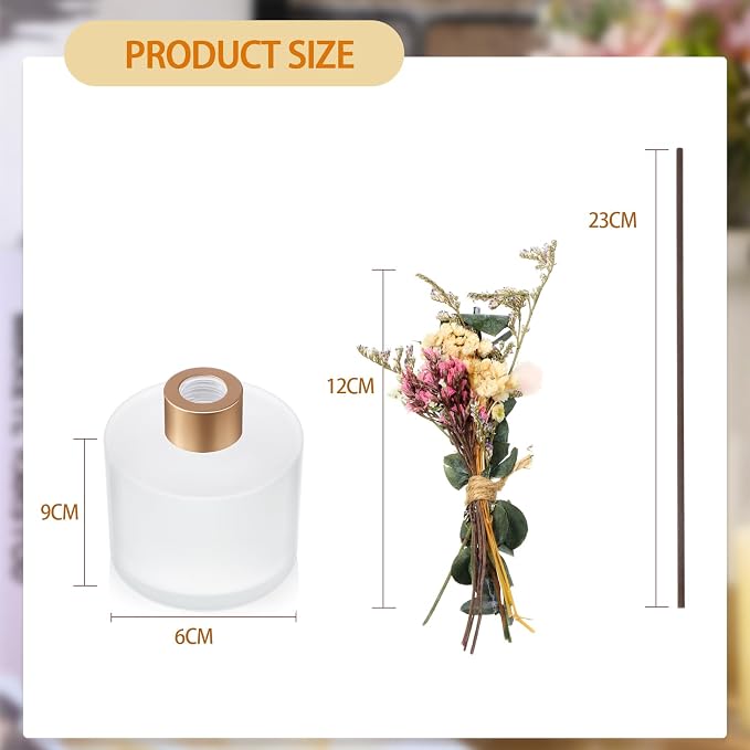 Rtteri 2 Reed Diffuser Sets Flower Oil Diffuser Sticks with Refill Empty 5oz Bottles Scent Glass for Fragrance Home Bathroom Gifts, Oil Not Included(Frosted Color)