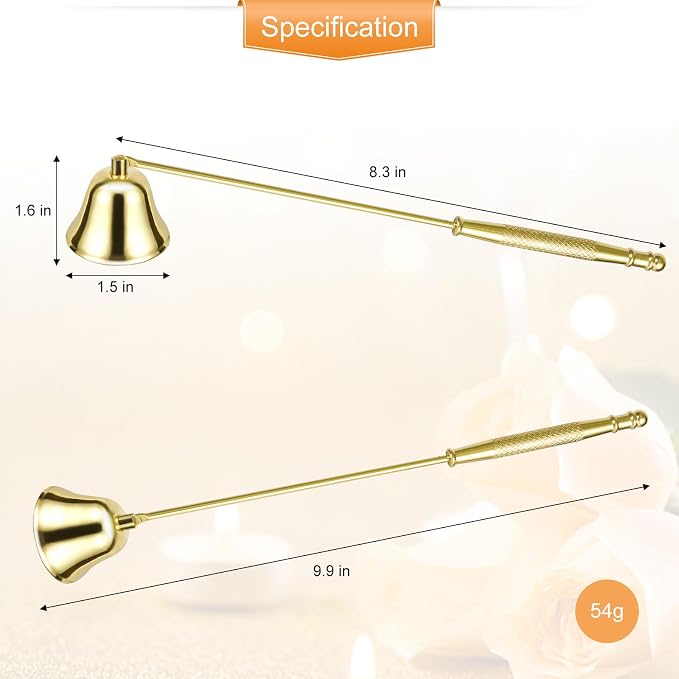 Candle Extinguisher with Long Handle, Metal Wick Snuffer Candle Snuffer Accessory with Long Handle for Scented Candle, Aromatherapy Candles for Putting Out Candles Flame (Gold)