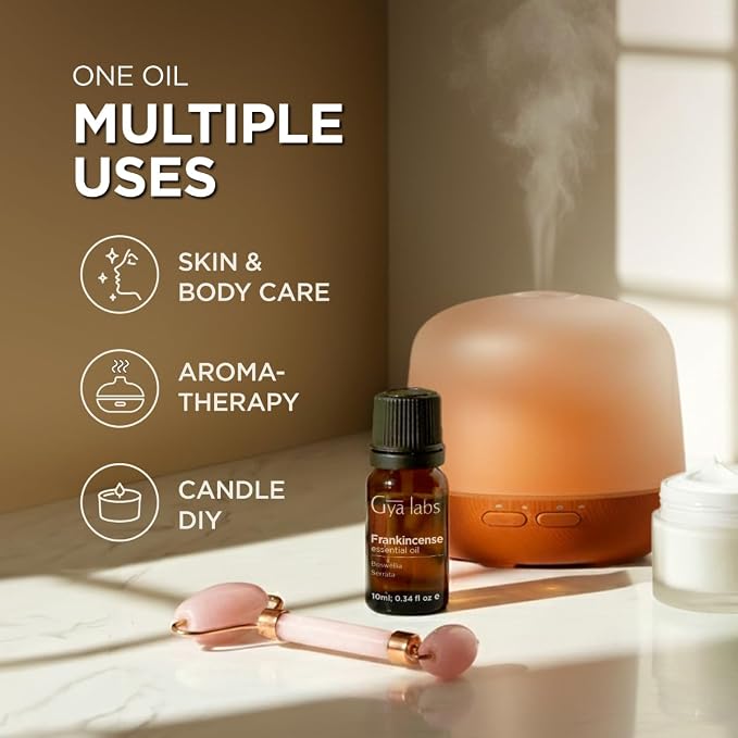 Gya Labs Frankincense Essential Oil - 0.34 Fl Oz - for Hair, Skin, Diffuser, Aromatherapy & DIY Candle Making Scent (Pack of 2)