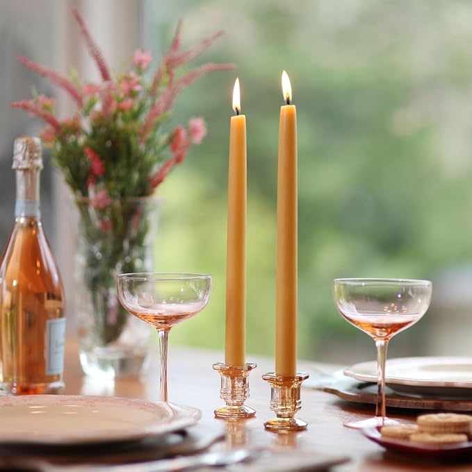 Big Dipper Wax Works Natural Honey Hand-Dipped Beeswax Taper Candles – 12” x 7/8”, 2-Pack, 100% Pure Beeswax, Long Burning, Clean, Cotton Wick, Handmade in USA, Home Décor & Wedding Candles