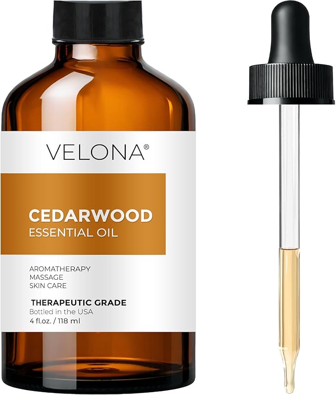 velona Cedarwood Essential Oil 4 Fl Oz | Therapeutic Grade 100% Pure and Natural | for Aromatherapy Diffuser, Massage, Skincare, Haircare, Soapmaking