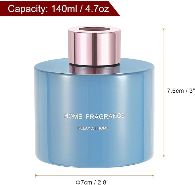 HARFINGTON 2pcs Empty Glass Diffuser Bottle 140ml/4.7oz Refillable Fragrance Accessories Aromatherapy Jar Container for Replacement Reed Diffuser DIY Home Bathroom Blue with Gold Tone Cap