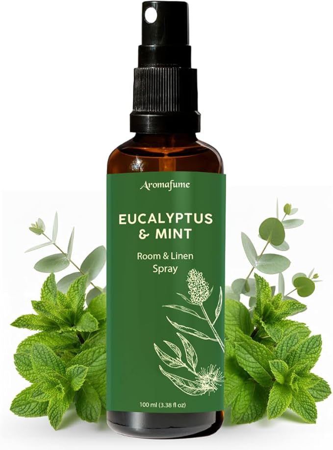 Eucalyptus & Mint Room, Linen & Pillow Spray by Aromafume | 100ml/3.38fl oz | with Pure Eucalyptus & Mint Essential Oil | Aromatherapy | Mist for Bedding, Fabrics